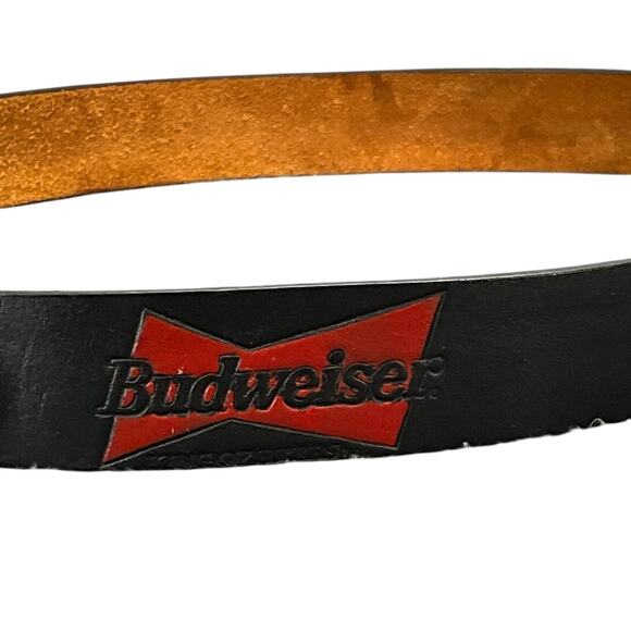 Vintage Budweiser King Of Beers Black Leather Tooled Western Belt Men 34” - 39” - Picture 2 of 8